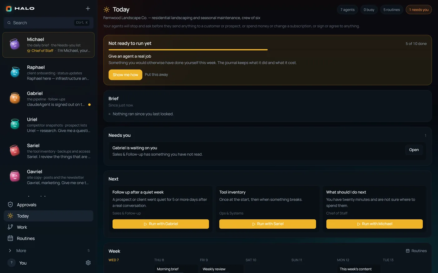 Daily view of the agent system showing today's queue of work and what needs a person